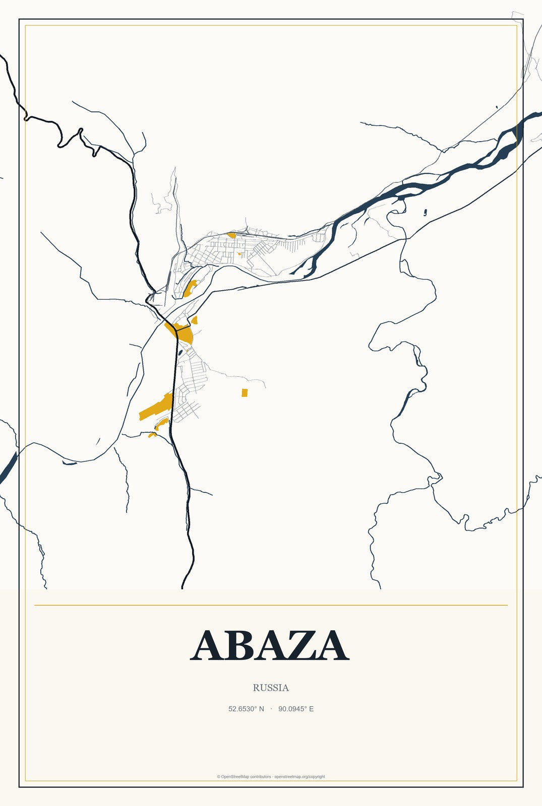 Abaza, Russia City Map Aluminum Sign in Citrine Modern style