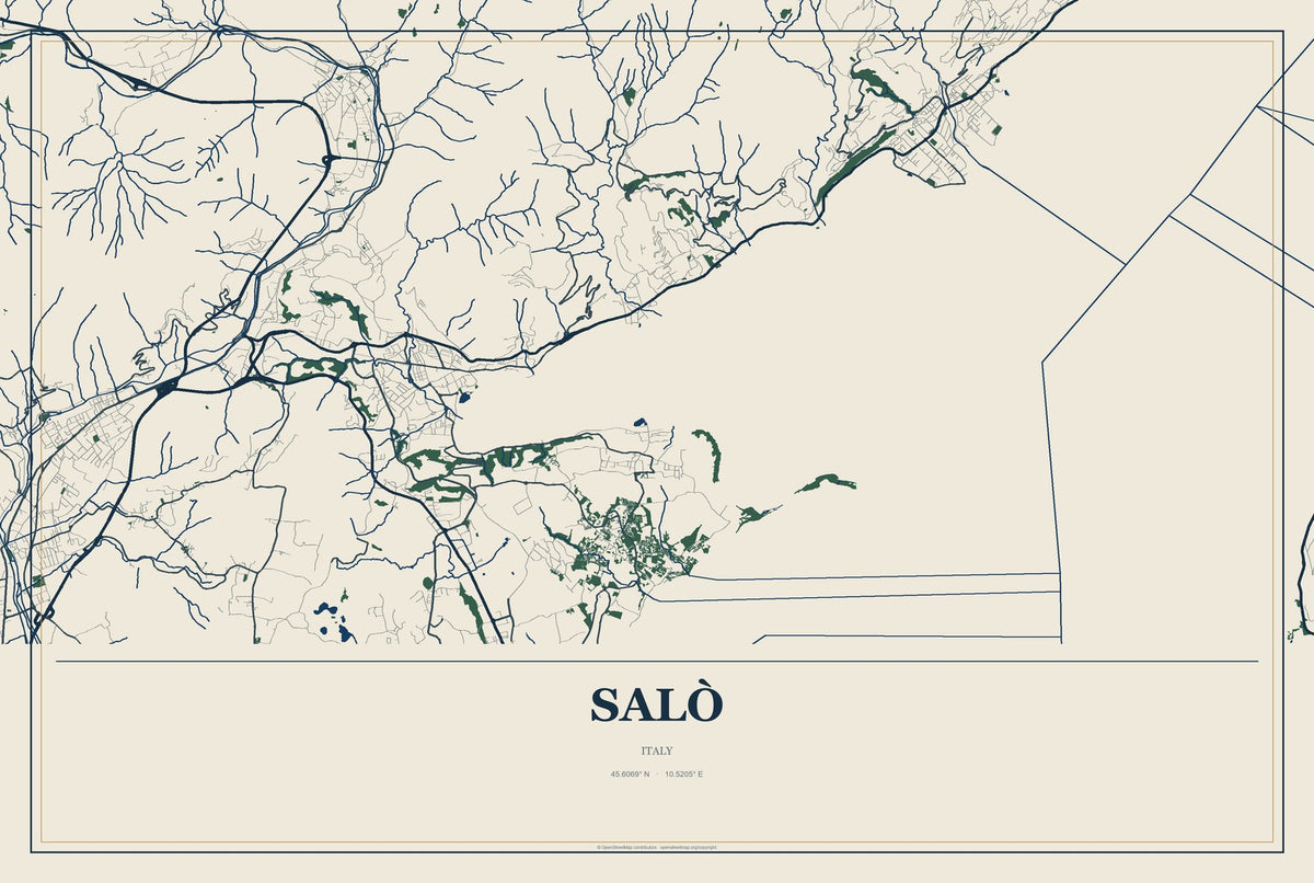 Salò, Italy City Map Aluminum Sign in Coastal Cutout style