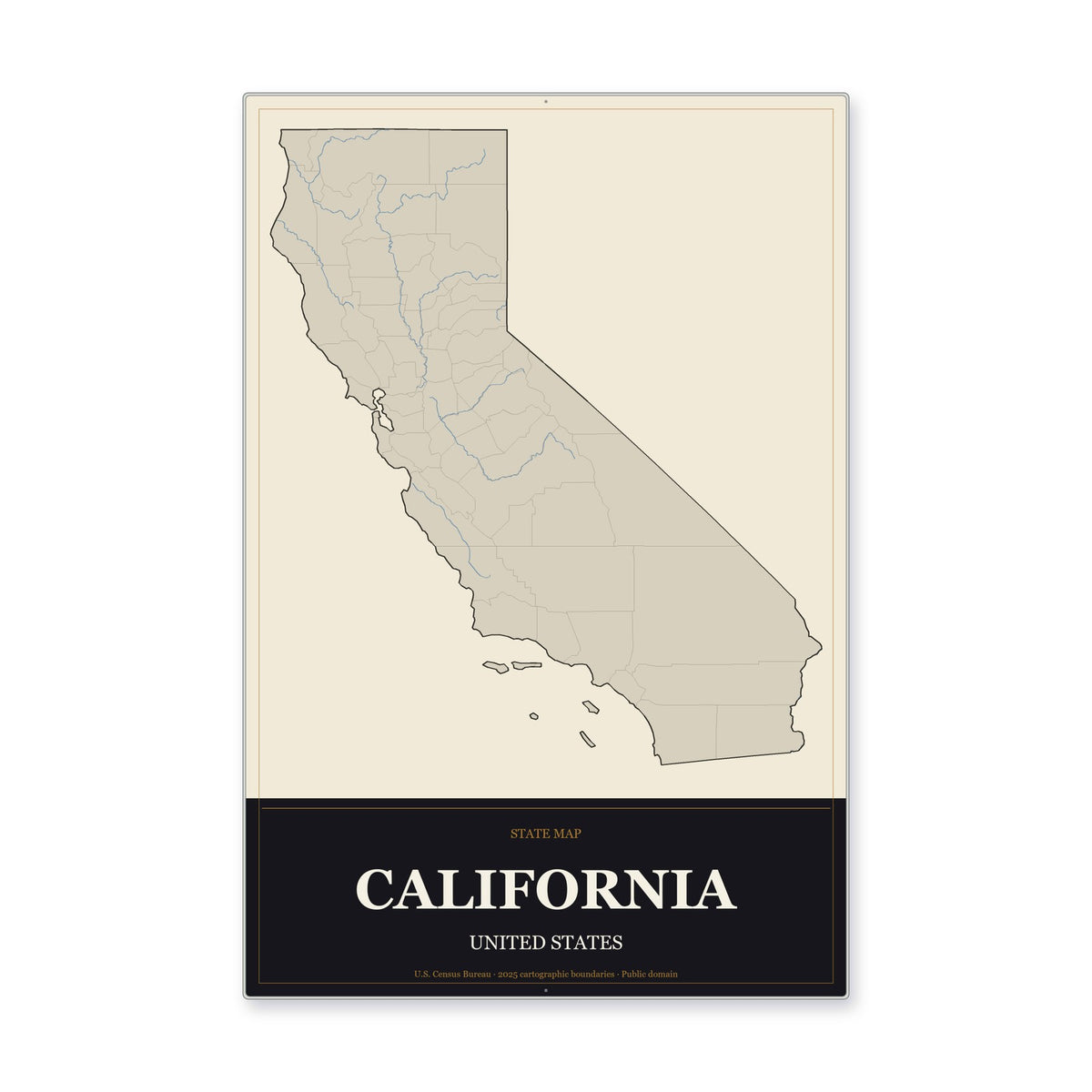California state map aluminum sign in Museum Plaque style