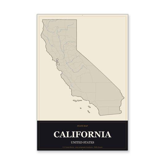 California state map aluminum sign in Museum Plaque style