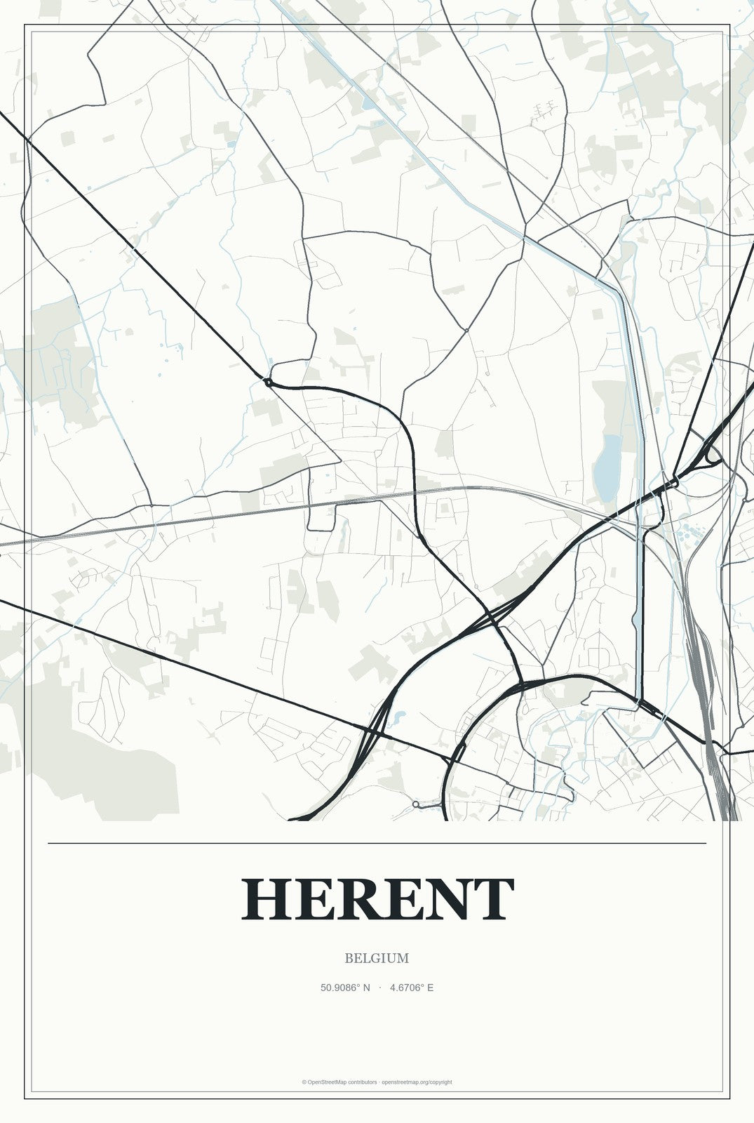 Herent, Belgium City Map Aluminum Sign in Gallery Air style