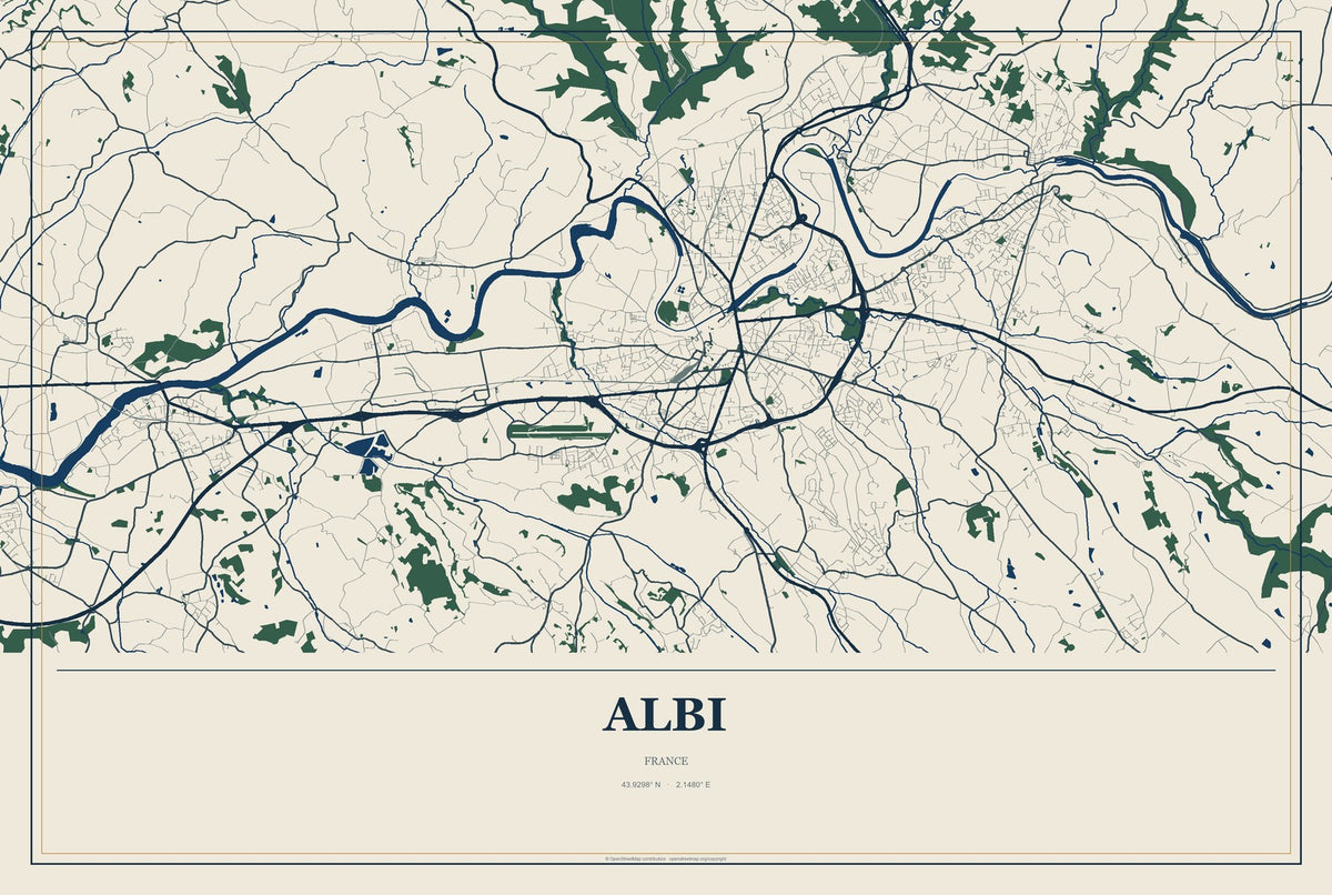 Albi, France City Map Aluminum Sign in Coastal Cutout style