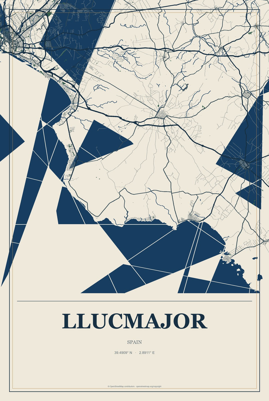 Llucmajor, Spain City Map Aluminum Sign in Coastal Cutout style