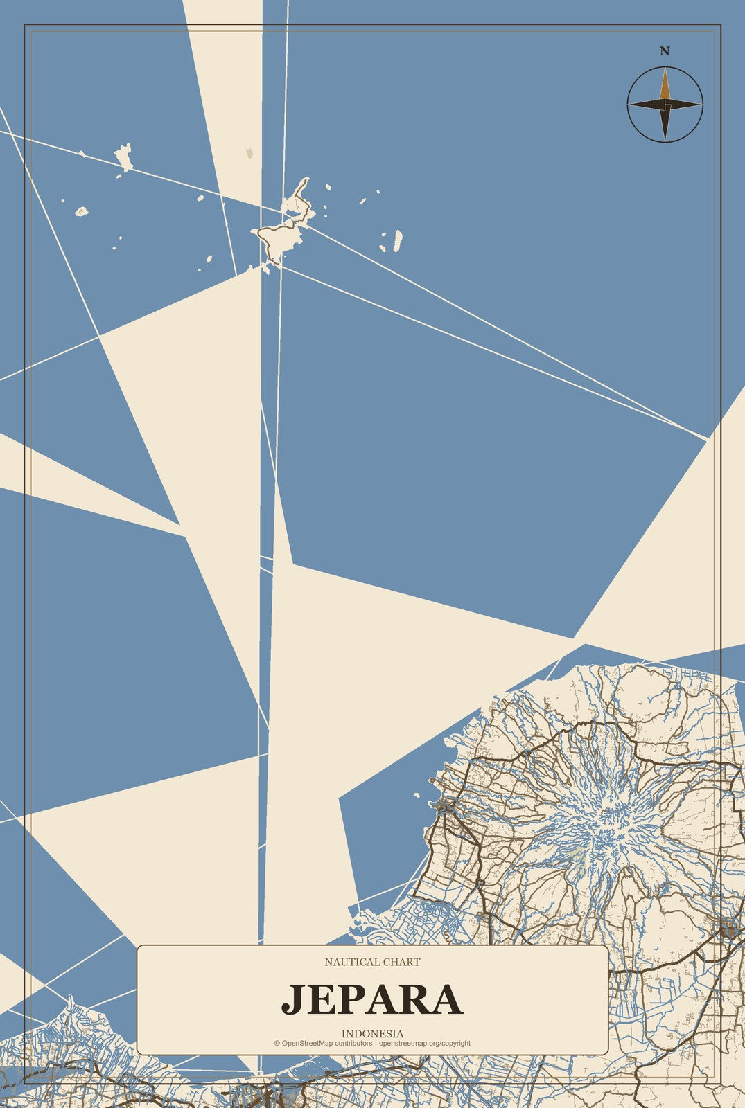 Jepara, Indonesia City Map Aluminum Sign in Heritage Nautical style