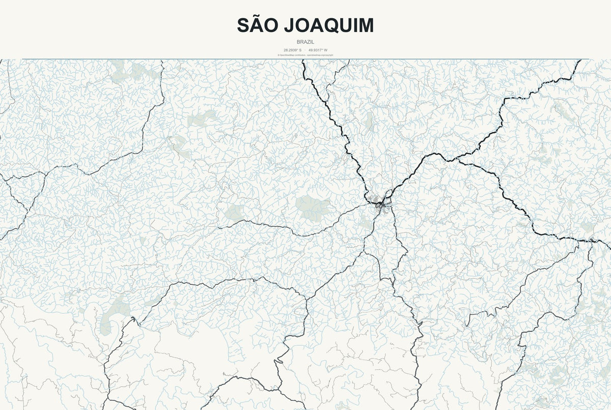São Joaquim, Brazil City Map Aluminum Sign in Headline Atlas style