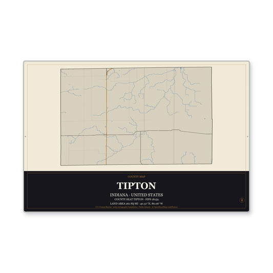 Tipton County, Indiana Map Aluminum Sign in Museum Plaque style