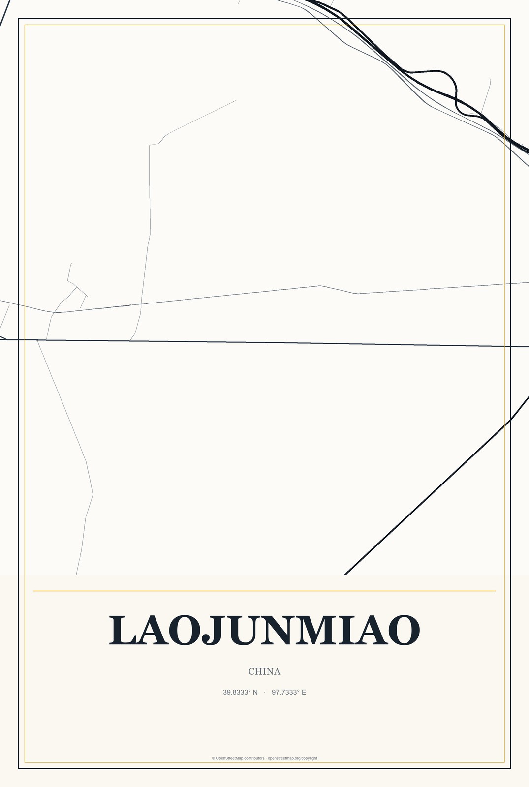 Laojunmiao, China City Map Aluminum Sign in Citrine Modern style