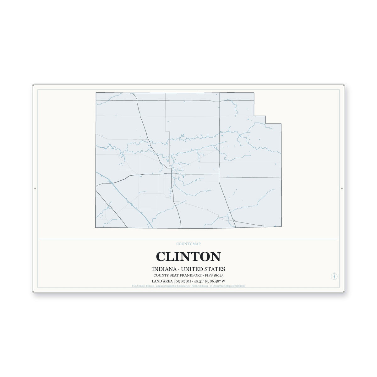 Clinton County, Indiana Map Aluminum Sign in Gallery Air style
