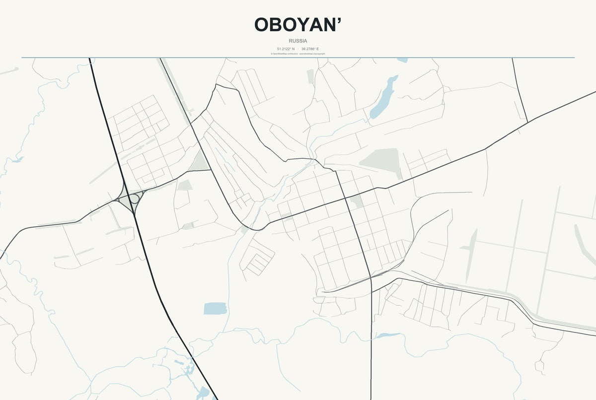 Oboyan’, Russia City Map Aluminum Sign in Headline Atlas style