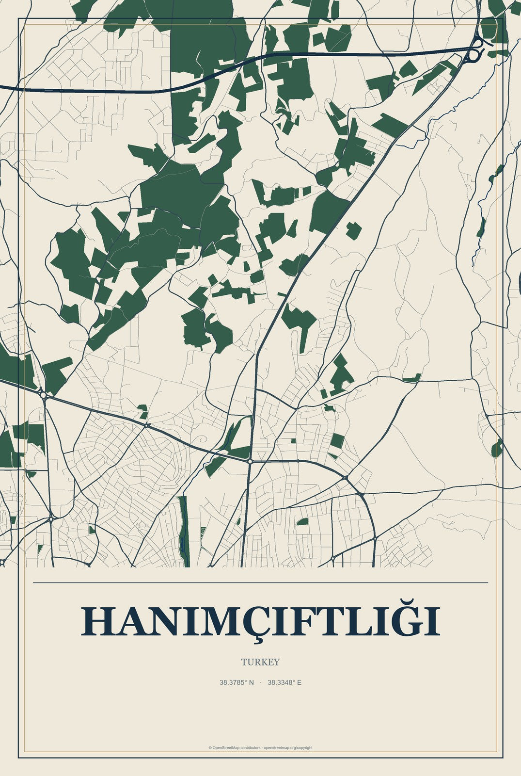 Hanımçiftliği, Turkey City Map Aluminum Sign in Coastal Cutout style