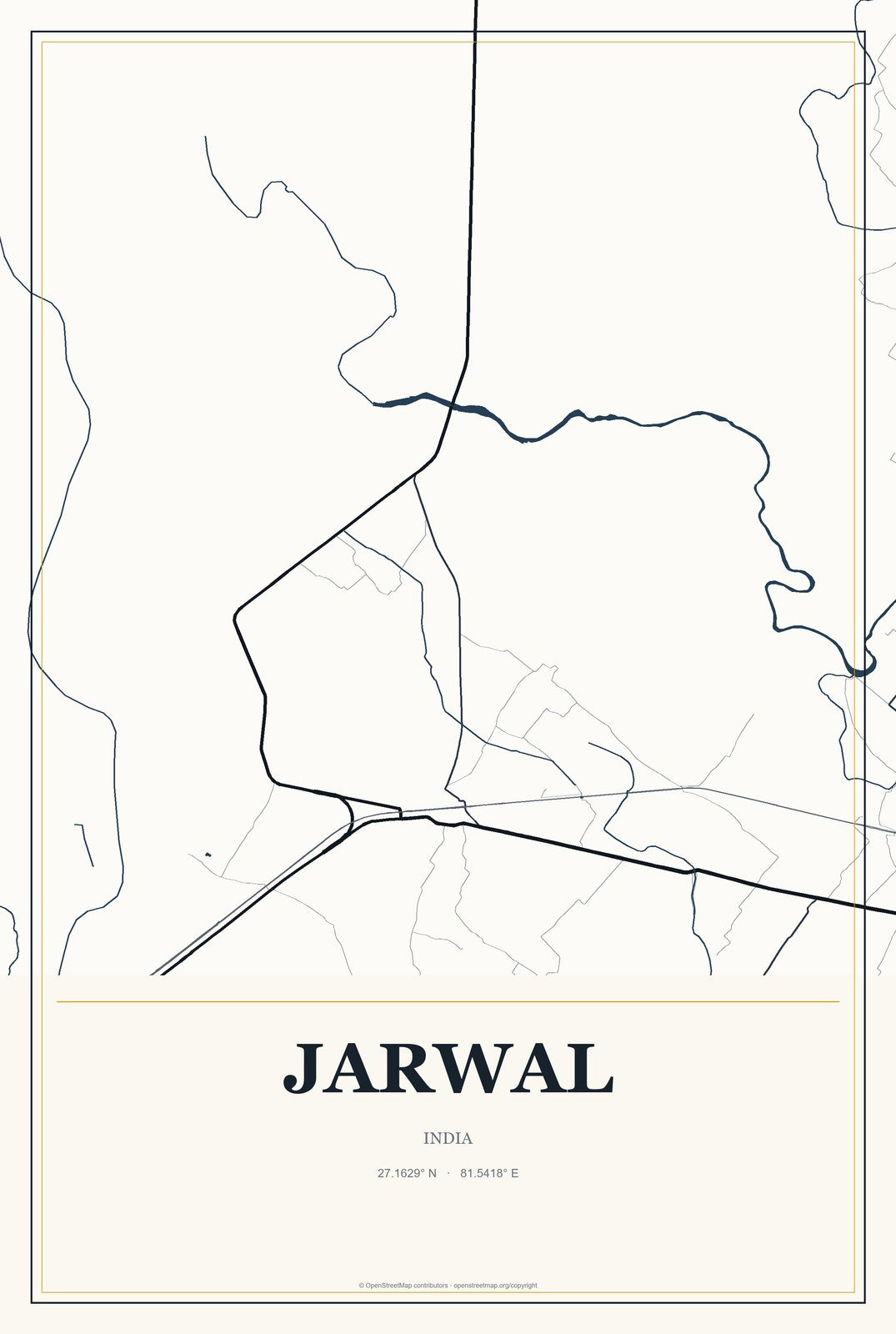 Jarwal, India City Map Aluminum Sign in Citrine Modern style