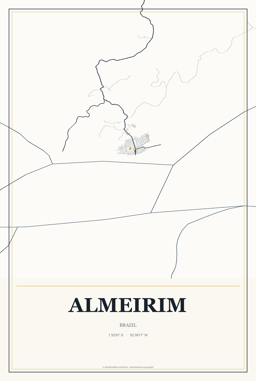 Almeirim, Brazil City Map Aluminum Sign in Citrine Modern style