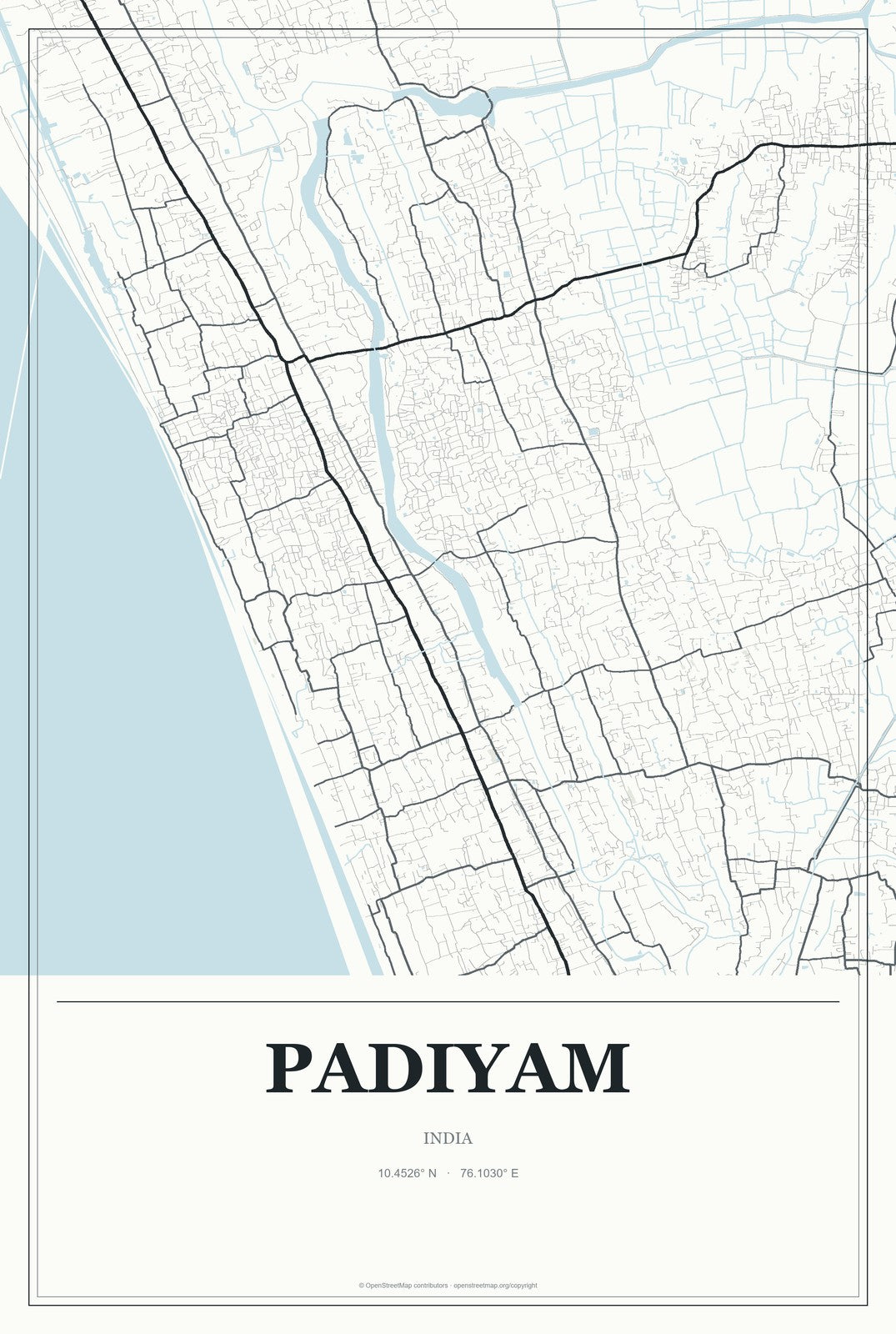 Padiyam, India City Map Aluminum Sign in Gallery Air style