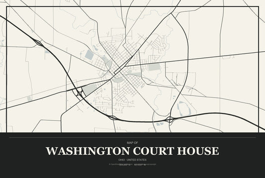 Washington Court House, Ohio City Map Aluminum Sign in Museum Plaque style