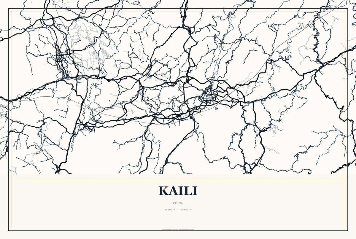 Kaili, China City Map Aluminum Sign in Citrine Modern style
