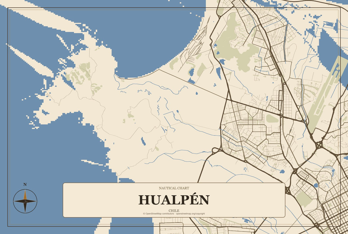 Hualpén, Chile City Map Aluminum Sign in Heritage Nautical style