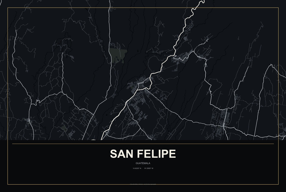 San Felipe, Guatemala City Map Aluminum Sign in Metropolitan Noir style