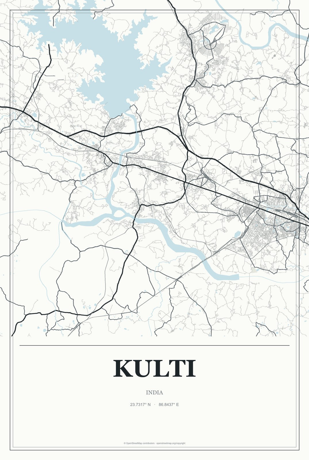 Kulti, India City Map Aluminum Sign in Gallery Air style