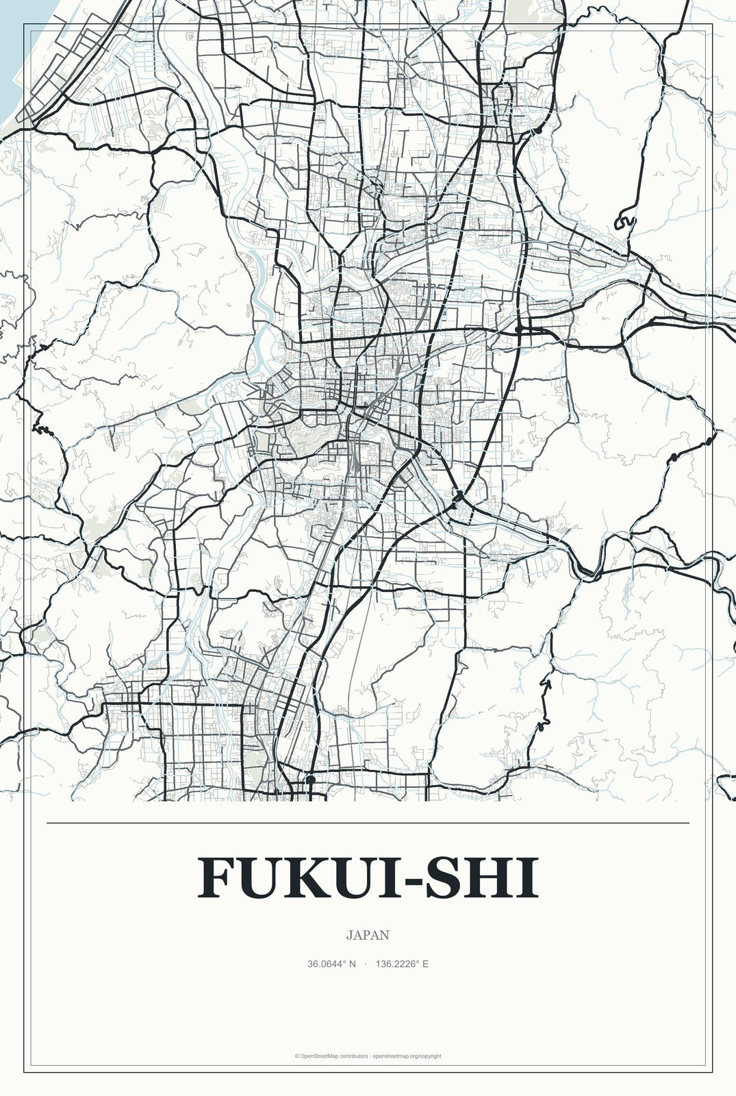 Fukui-shi, Japan City Map Aluminum Sign in Gallery Air style