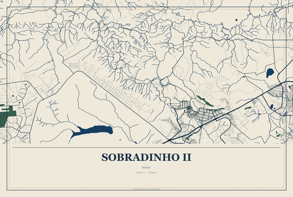 Sobradinho II, Brazil City Map Aluminum Sign in Coastal Cutout style