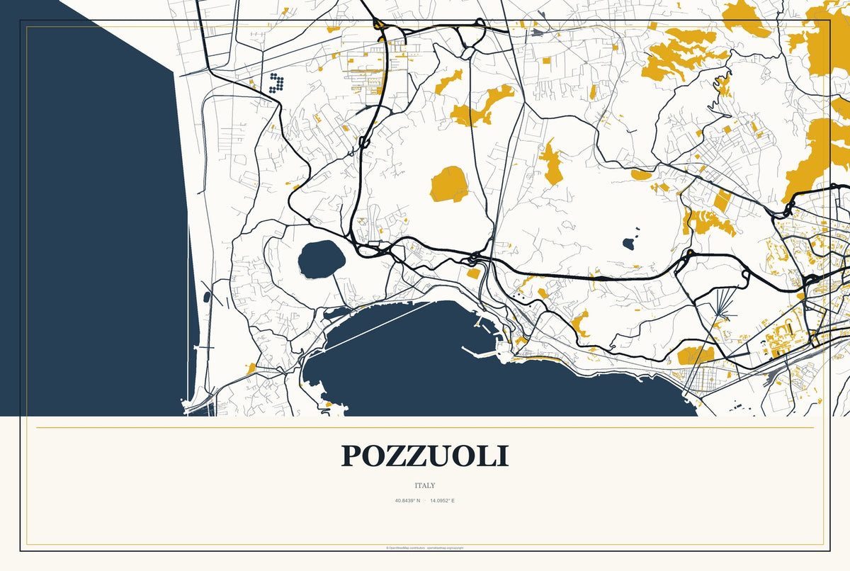 Pozzuoli, Italy City Map Aluminum Sign in Citrine Modern style