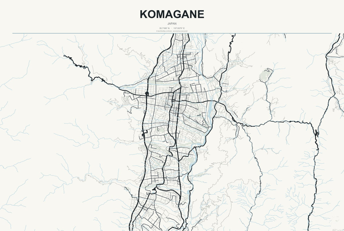 Komagane, Japan City Map Aluminum Sign in Headline Atlas style