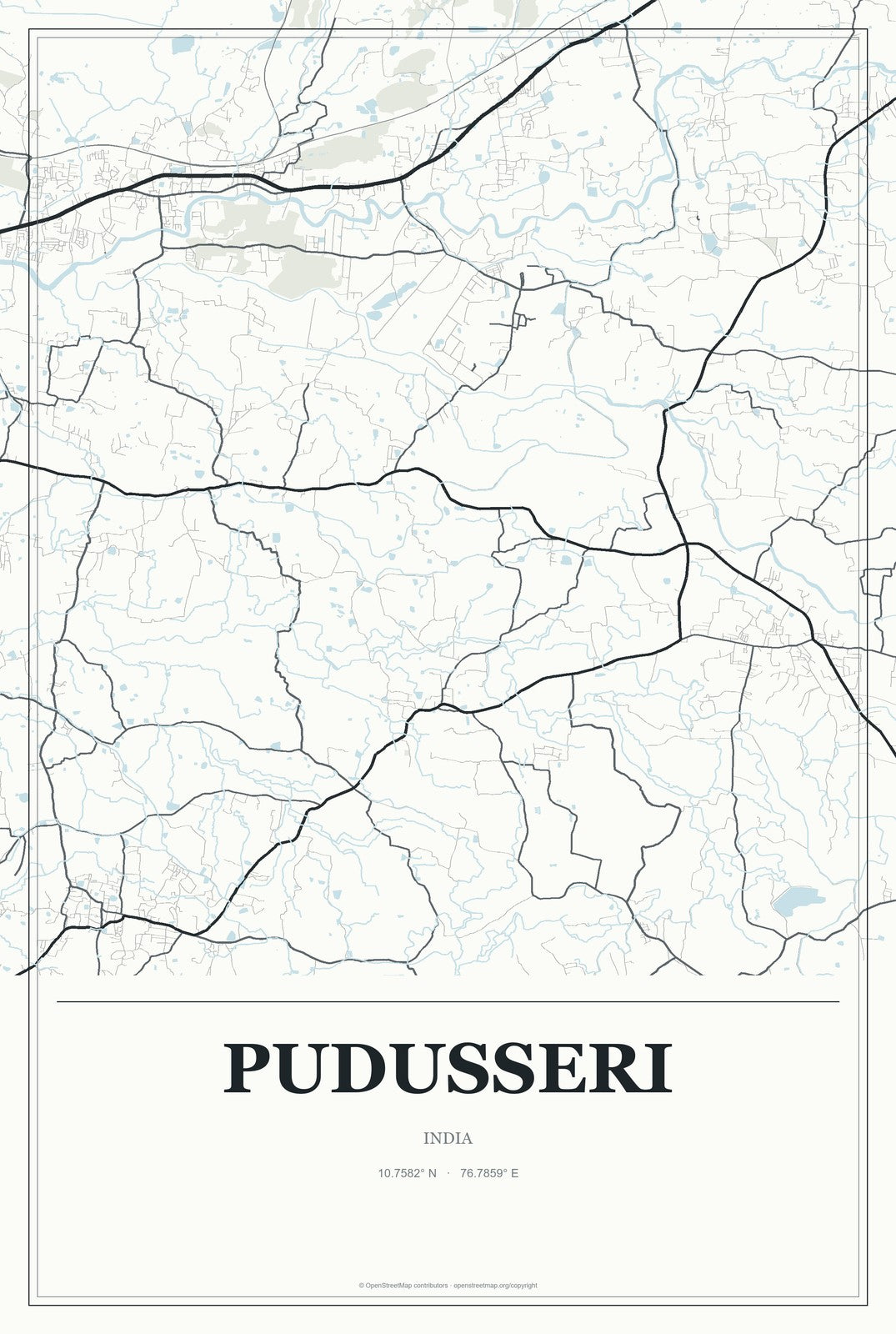 Pudusseri, India City Map Aluminum Sign in Gallery Air style