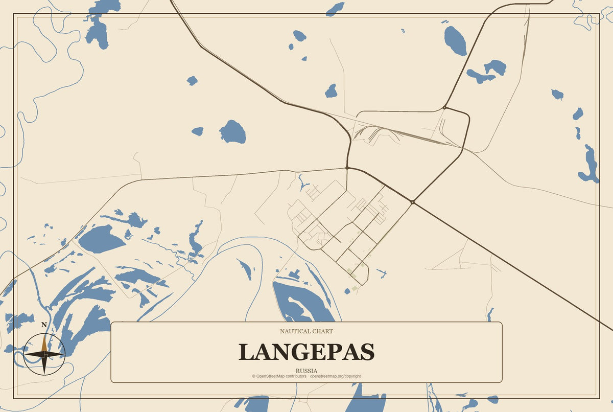Langepas, Russia City Map Aluminum Sign in Heritage Nautical style