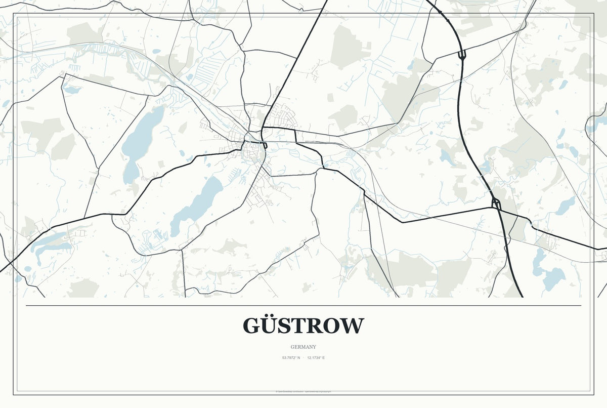 Güstrow, Germany City Map Aluminum Sign in Gallery Air style