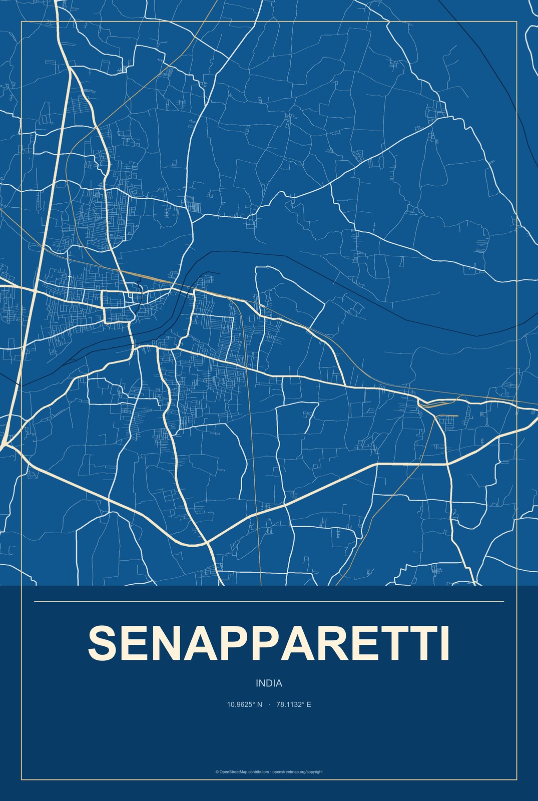 Senapparetti, India City Map Aluminum Sign in Harbor Cobalt style