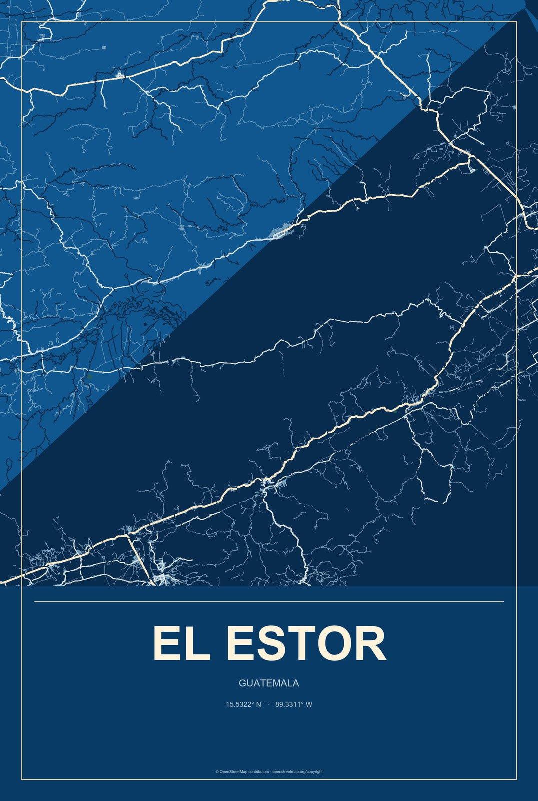 El Estor, Guatemala City Map Aluminum Sign in Harbor Cobalt style
