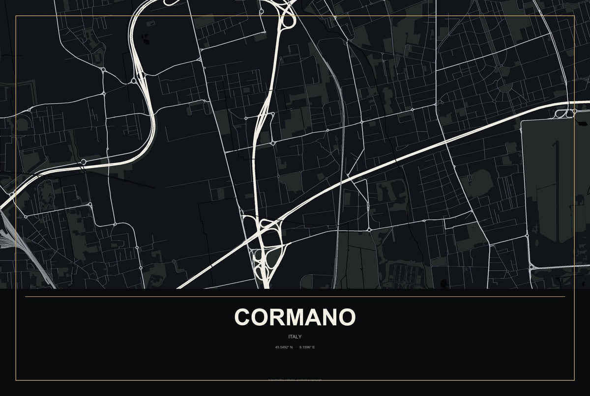 Cormano, Italy City Map Aluminum Sign in Metropolitan Noir style
