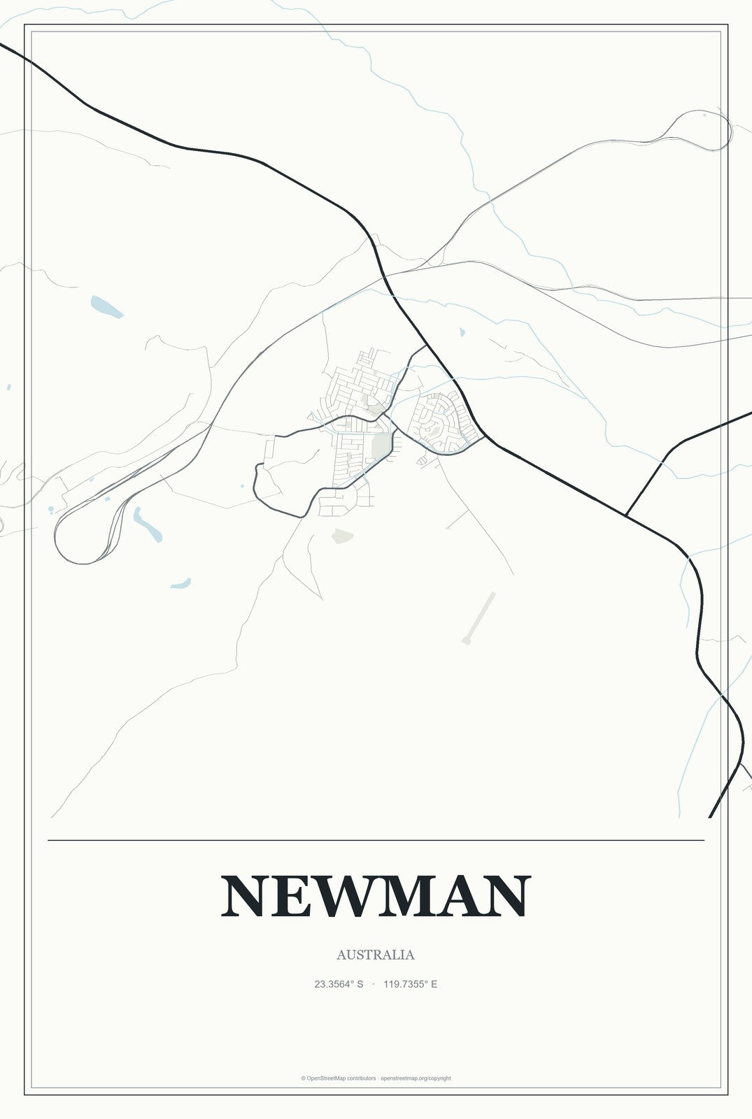 Newman, Australia City Map Aluminum Sign in Gallery Air style