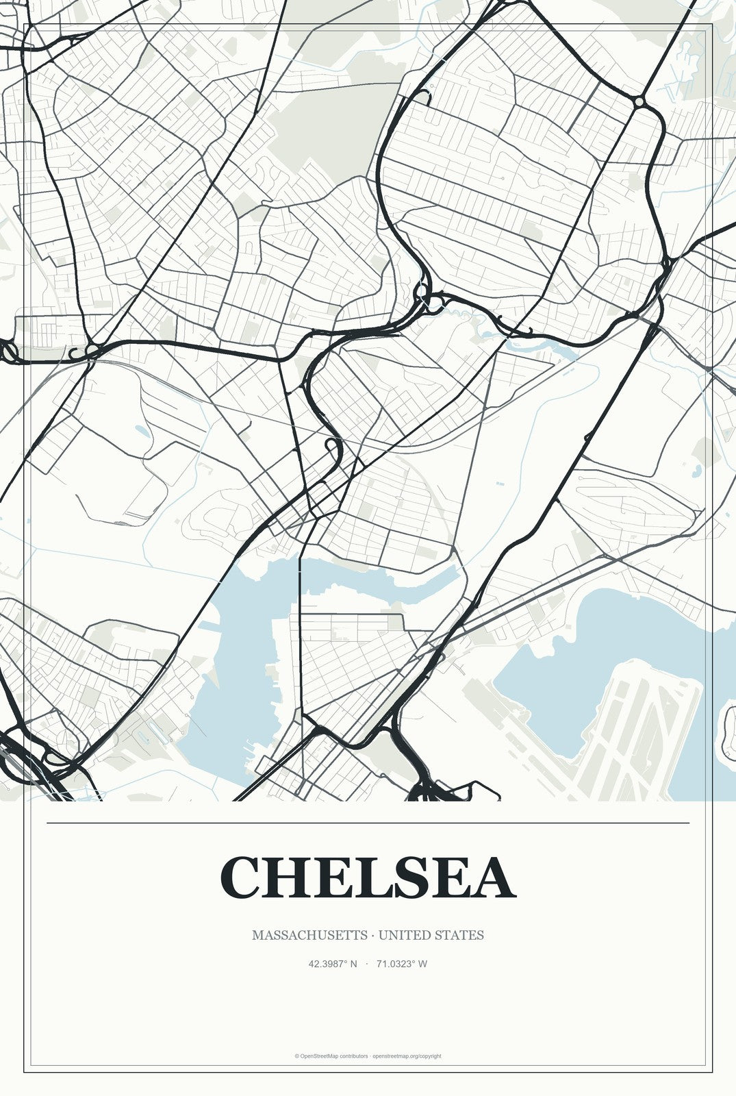 Chelsea, Massachusetts City Map Aluminum Sign in Gallery Air style