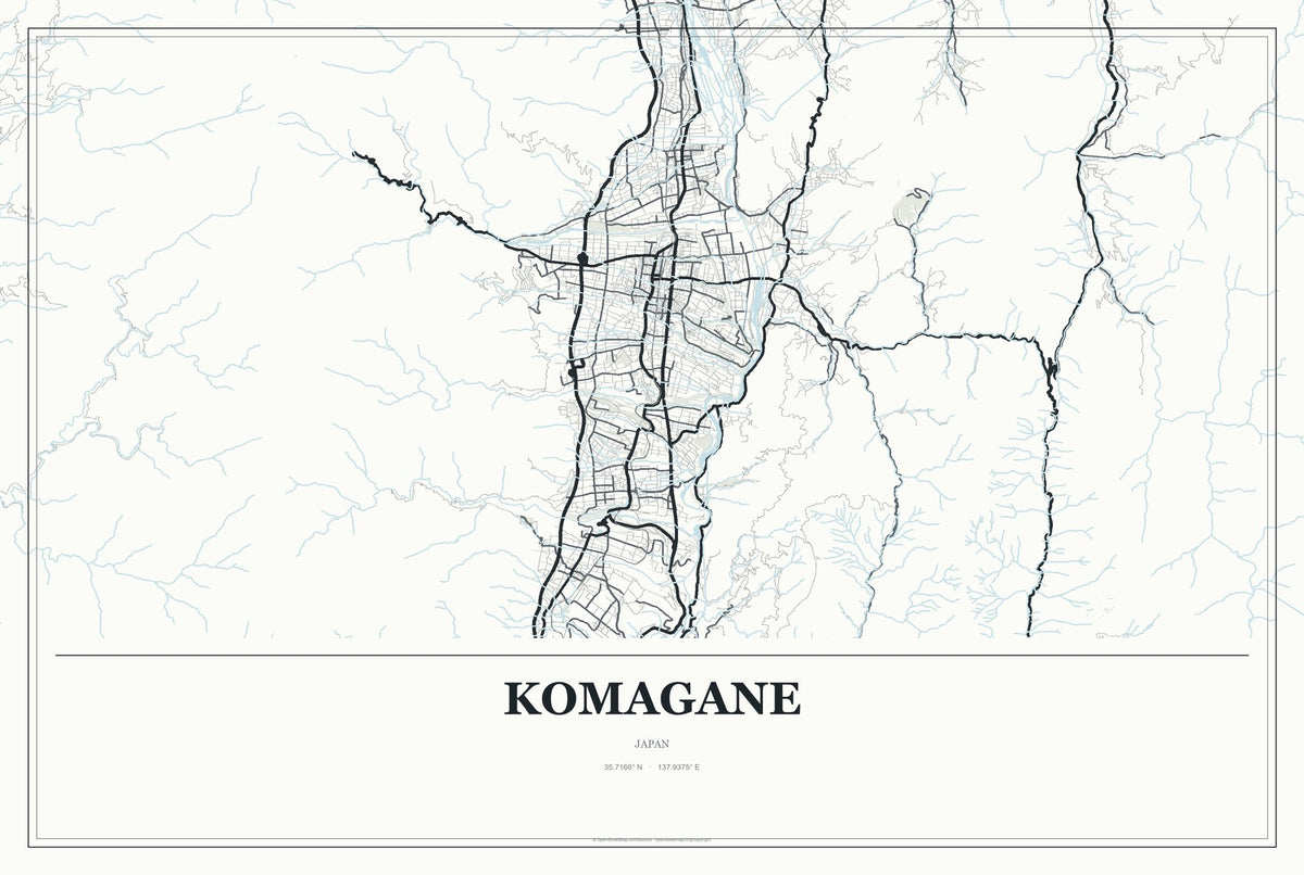 Komagane, Japan City Map Aluminum Sign in Gallery Air style