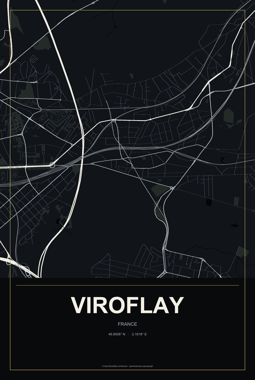Viroflay, France City Map Aluminum Sign in Metropolitan Noir style