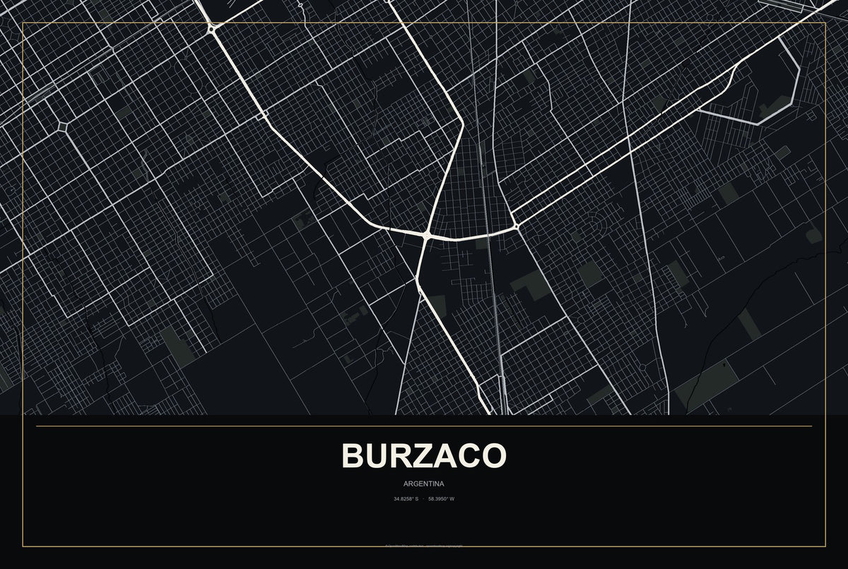 Burzaco, Argentina City Map Aluminum Sign in Metropolitan Noir style