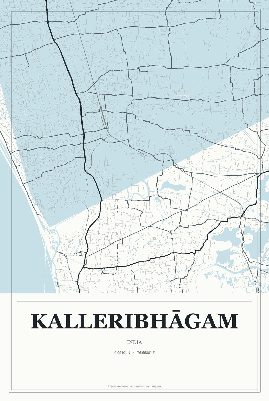 Kalleribhāgam, India City Map Aluminum Sign in Gallery Air style