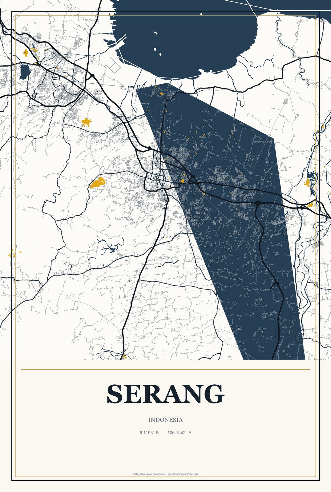 Serang, Indonesia City Map Aluminum Sign in Citrine Modern style