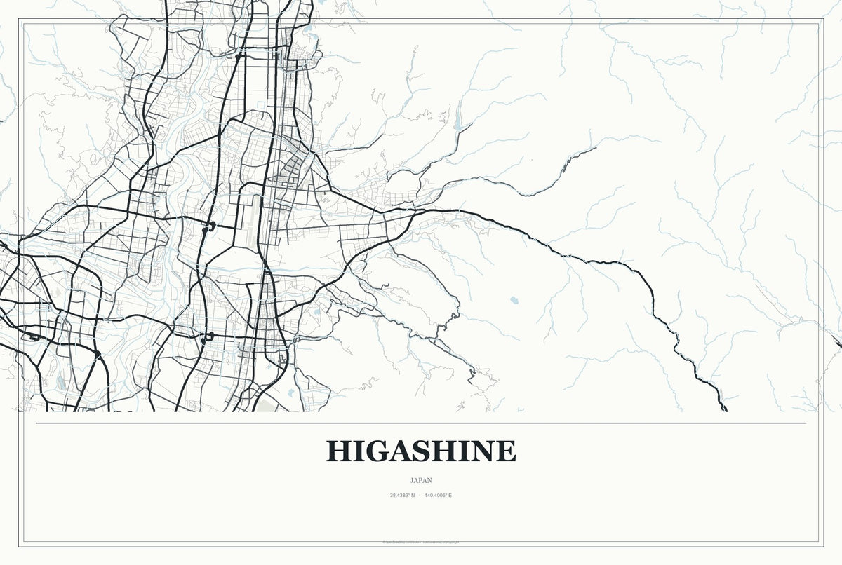 Higashine, Japan City Map Aluminum Sign in Gallery Air style