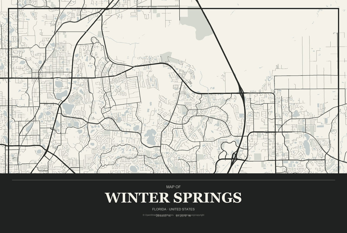 Winter Springs, Florida City Map Aluminum Sign in Museum Plaque style