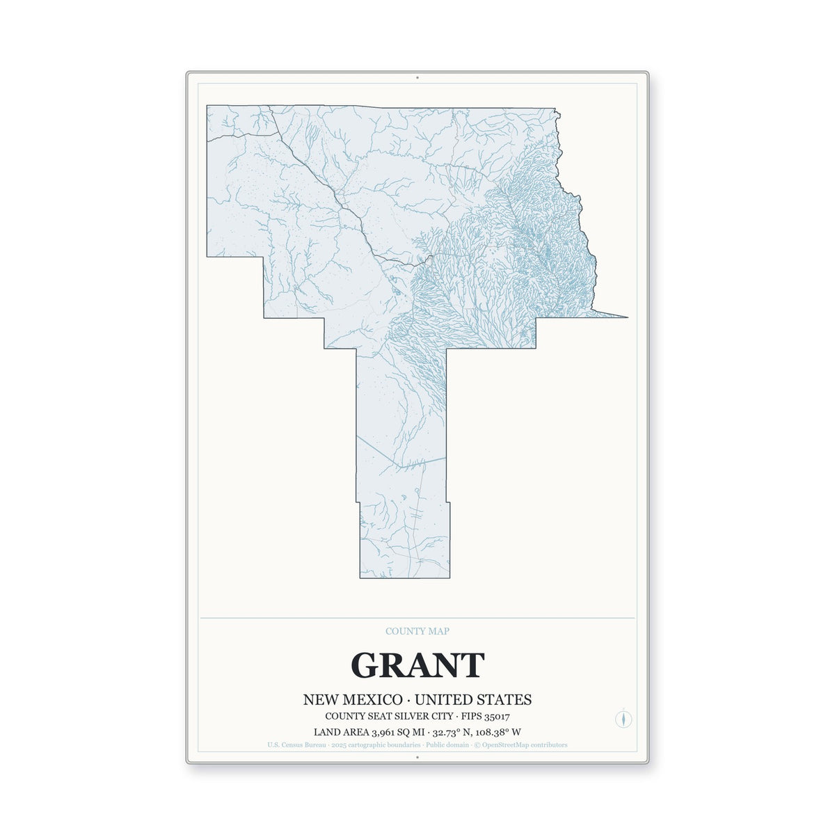 Grant County, New Mexico Map Aluminum Sign in Gallery Air style