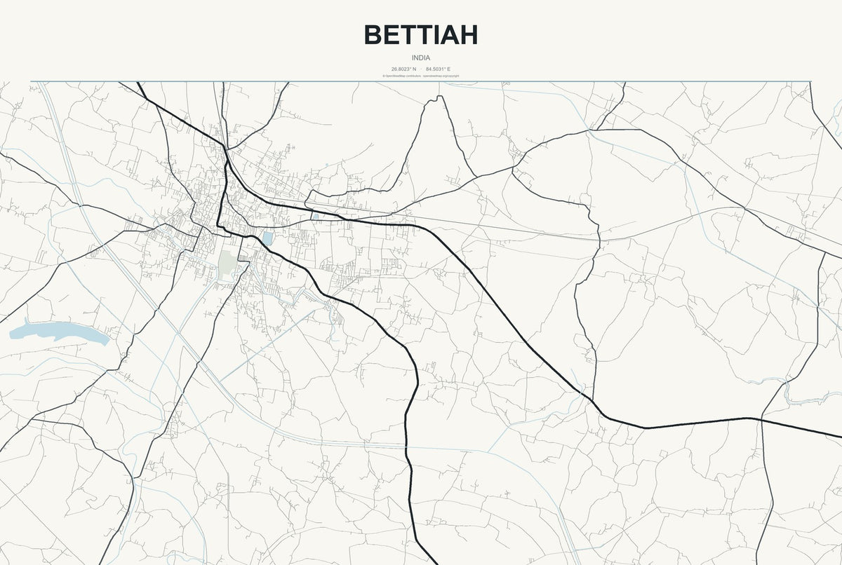 Bettiah, India City Map Aluminum Sign in Headline Atlas style