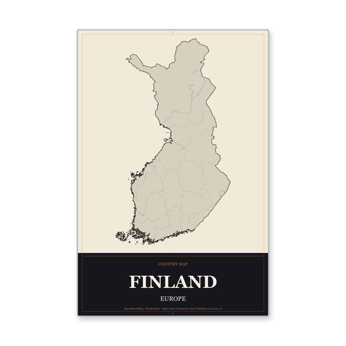 Finland Country Map Aluminum Sign in Museum Plaque style