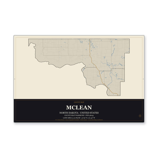 McLean County, North Dakota Map Aluminum Sign in Museum Plaque style