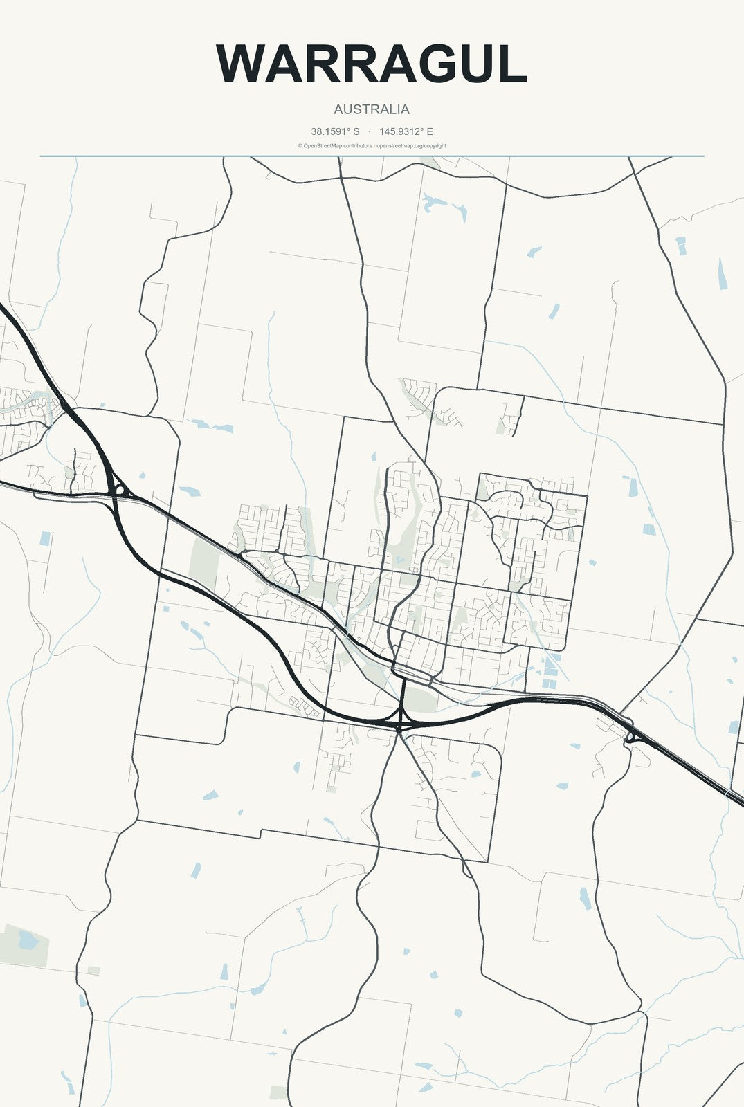 Warragul, Australia City Map Aluminum Sign in Headline Atlas style
