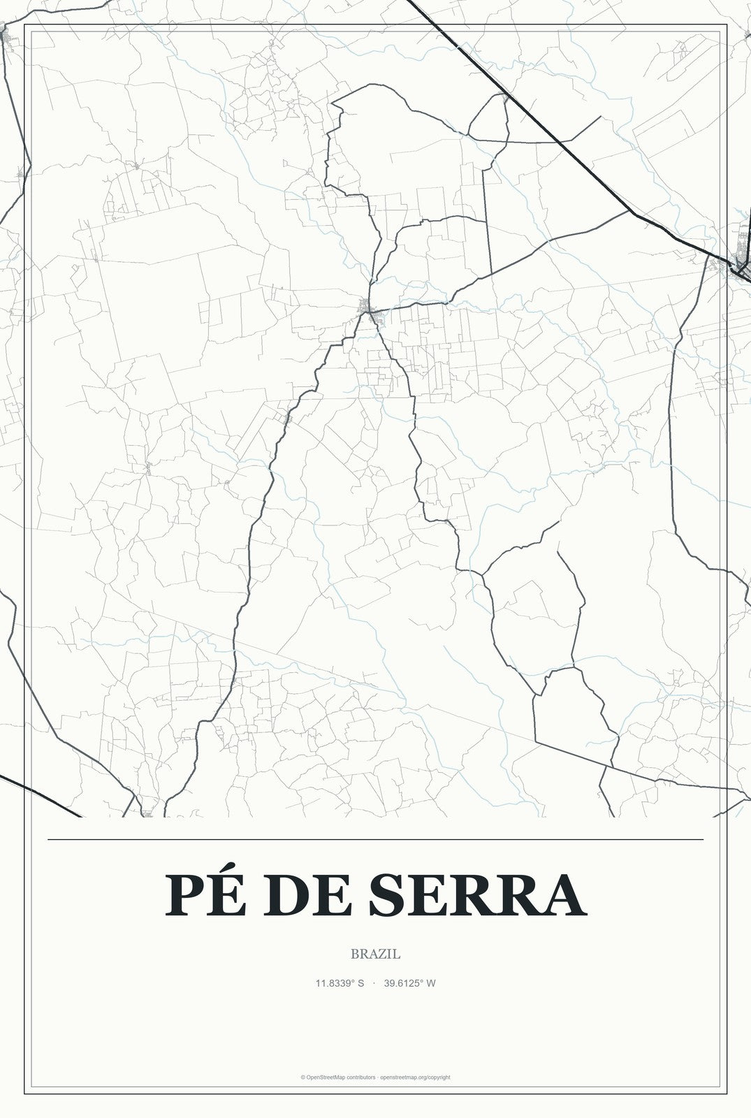 Pé de Serra, Brazil City Map Aluminum Sign in Gallery Air style