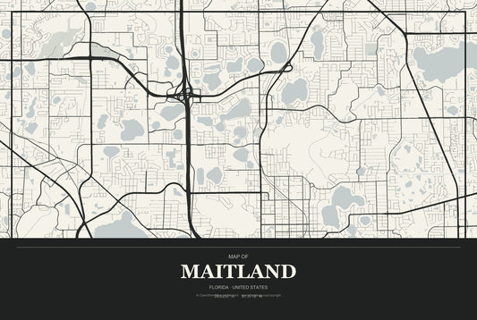 Maitland, Florida City Map Aluminum Sign in Museum Plaque style