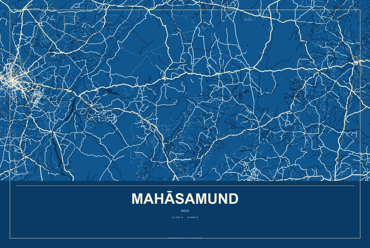 Mahāsamund, India City Map Aluminum Sign in Harbor Cobalt style