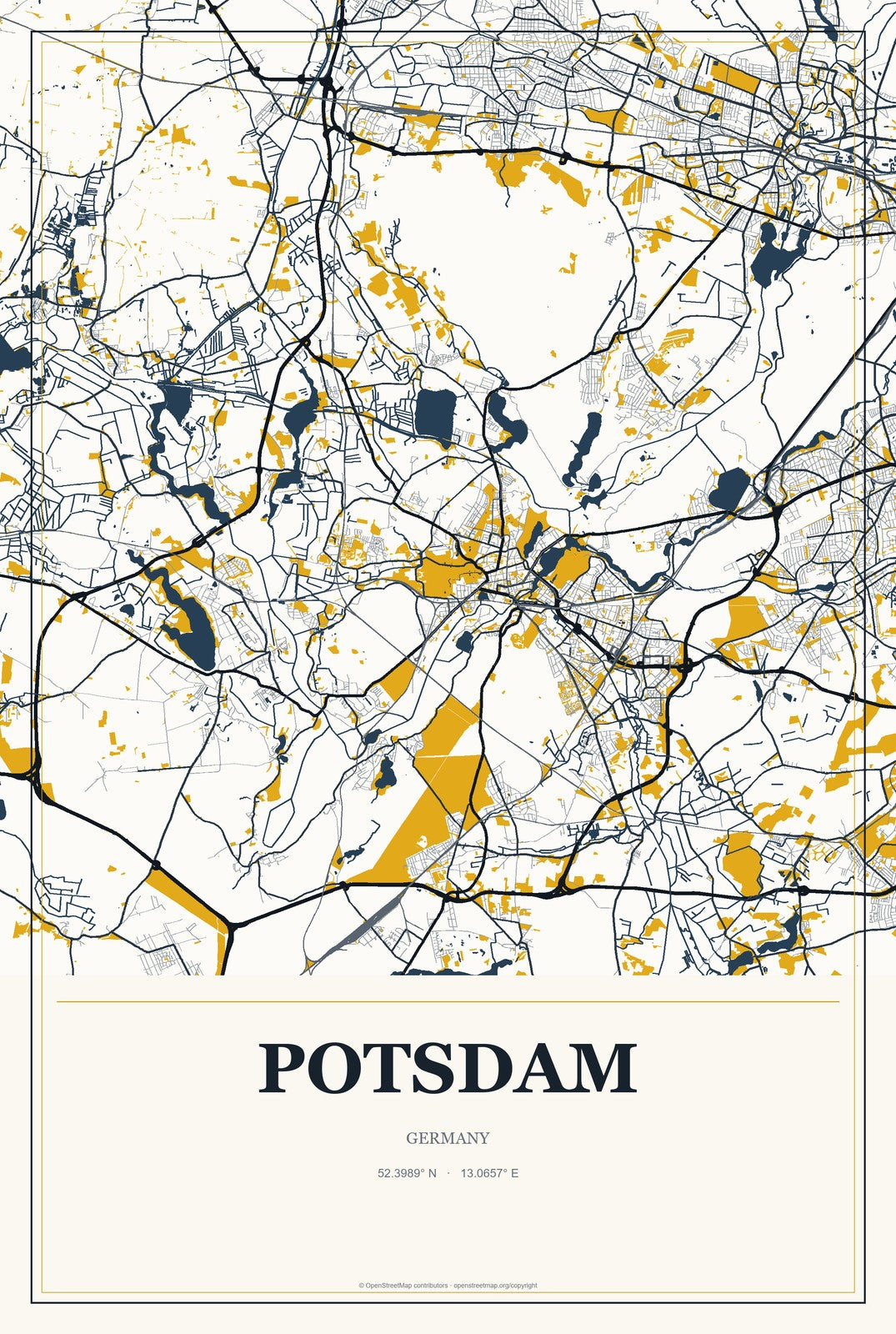 Potsdam, Germany City Map Aluminum Sign in Citrine Modern style